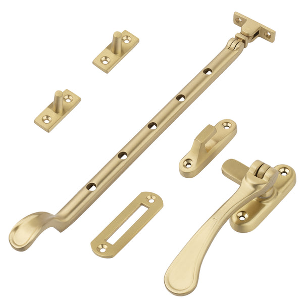 satin brass 12 inch spoon end window stay set SHOW