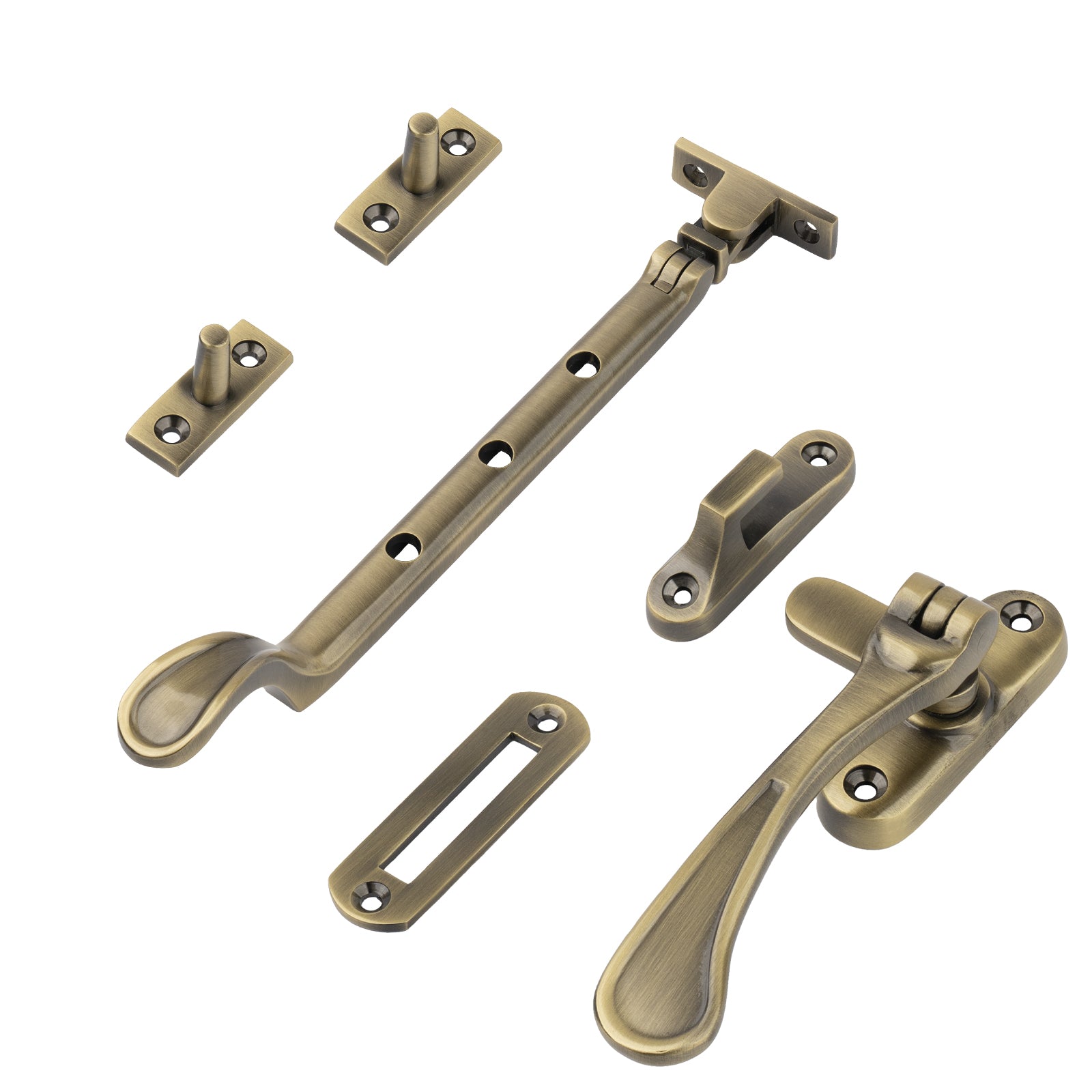 aged brass 8 inch spoon end window stay set SHOW