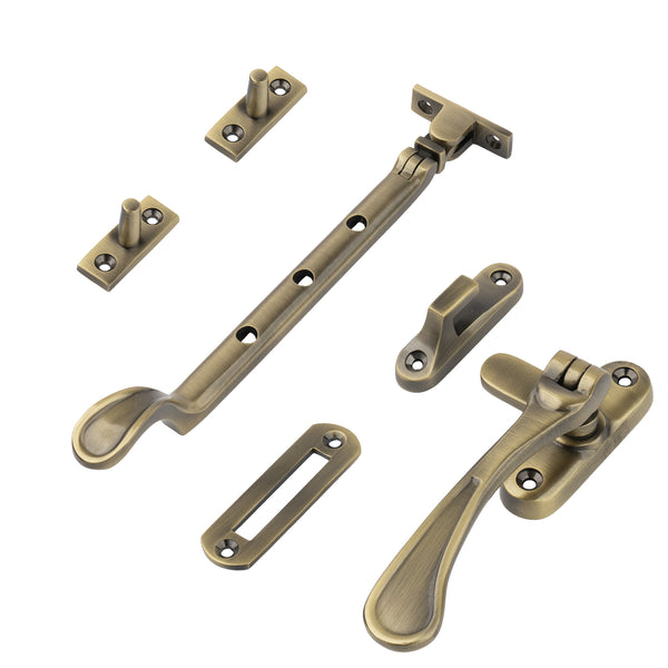 aged brass 8 inch spoon end window stay set SHOW