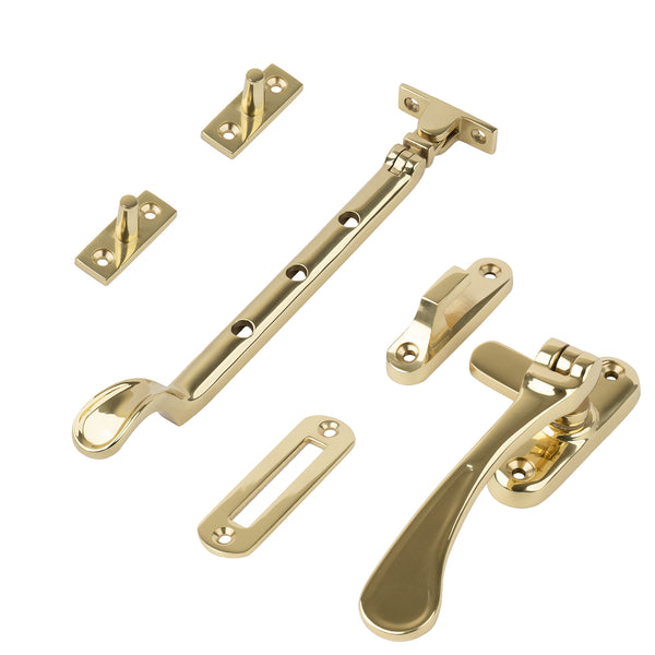 polished brass 8 inch spoon end window stay set SHOW