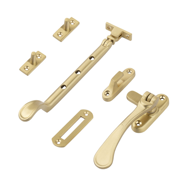 satin brass 8 inch spoon end window stay set SHOW