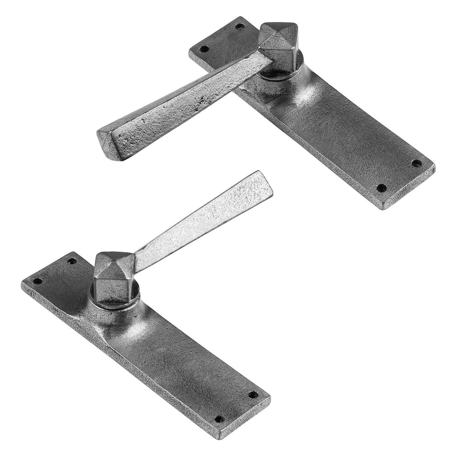 Straight lever latch handles in pewter SHOW