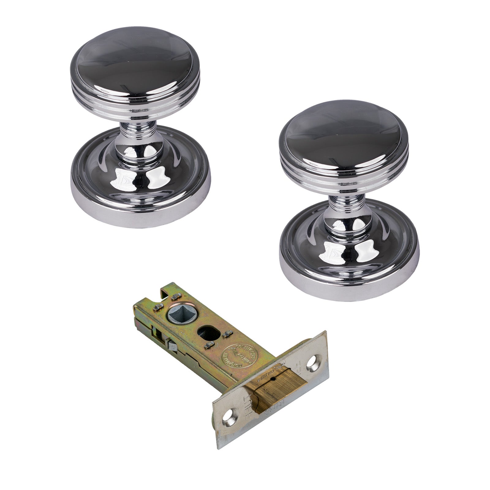 Whitehall Door Knob on Rose with Polished Chrome 3 inch latch set