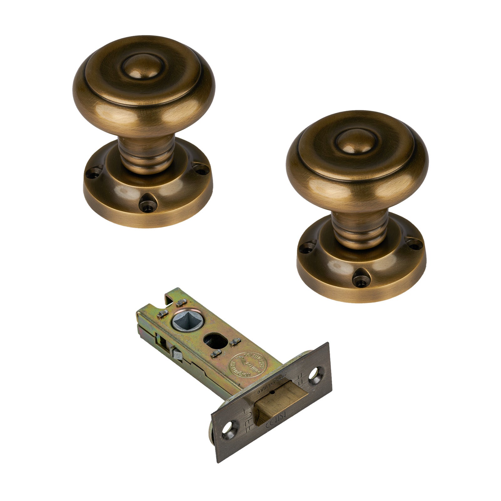 Aylesbury Door Knob on Rose with Aged Brass 3 inch latch set