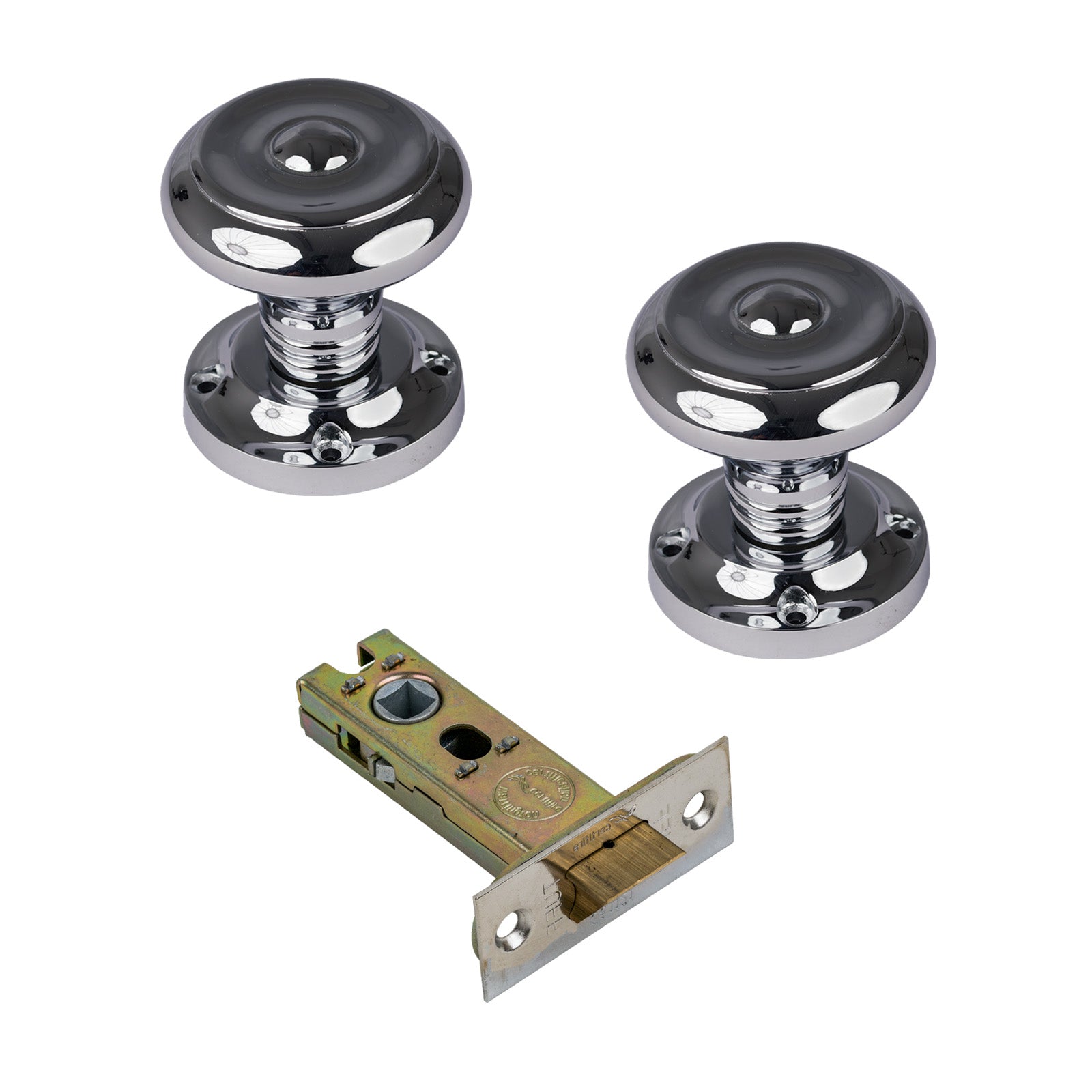 Aylesbury Door Knob on Rose with Polished Chrome 3 inch latch set
