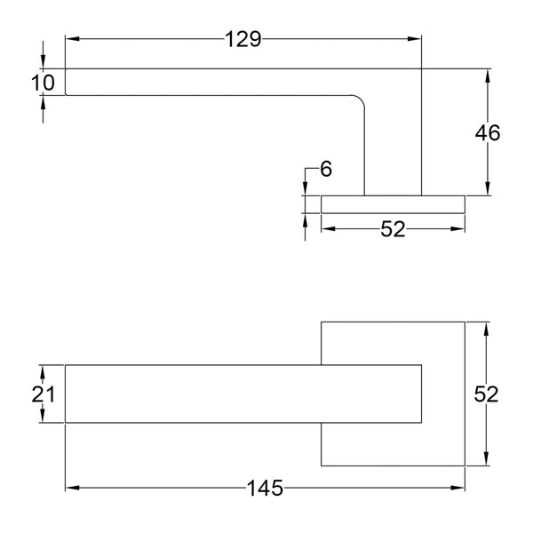 Simple Dimension Drawing of Tupai Torres Lever on Square Rose Door Handles SHOW