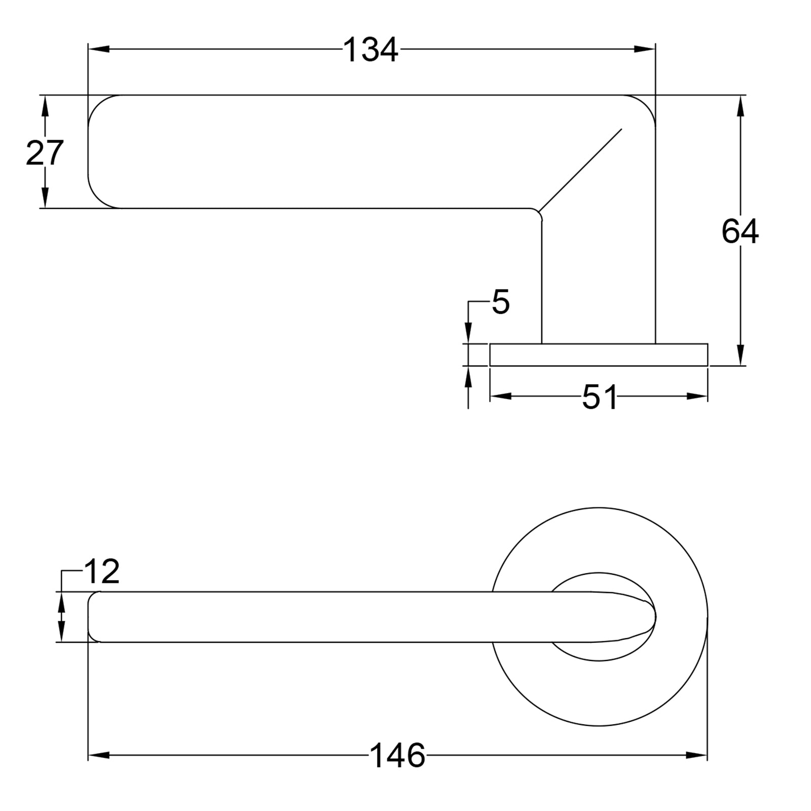 SHOW Technical Drawing of Nevosa Door Handles on Round Rose 
