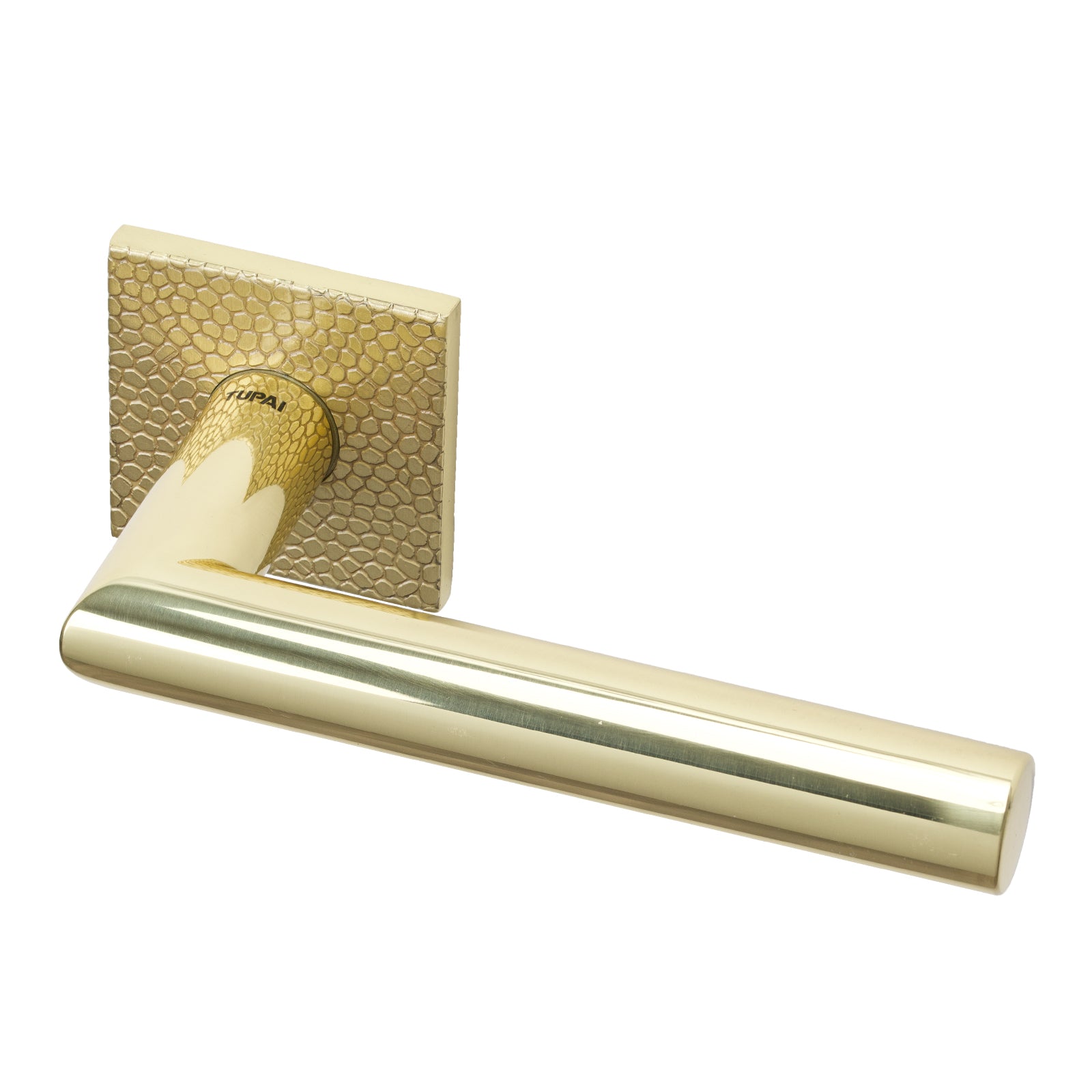 Larouco Pebbles Texture Lever on Rose Door Handle in Polished Brass Finish SHOW