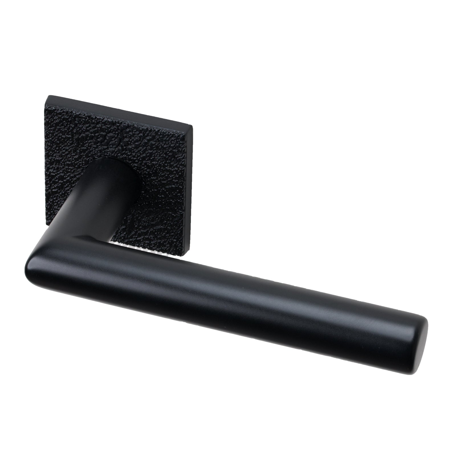 Larouco Leather Texture Lever on Rose Door Handle in Black Pearl Finish SHOW