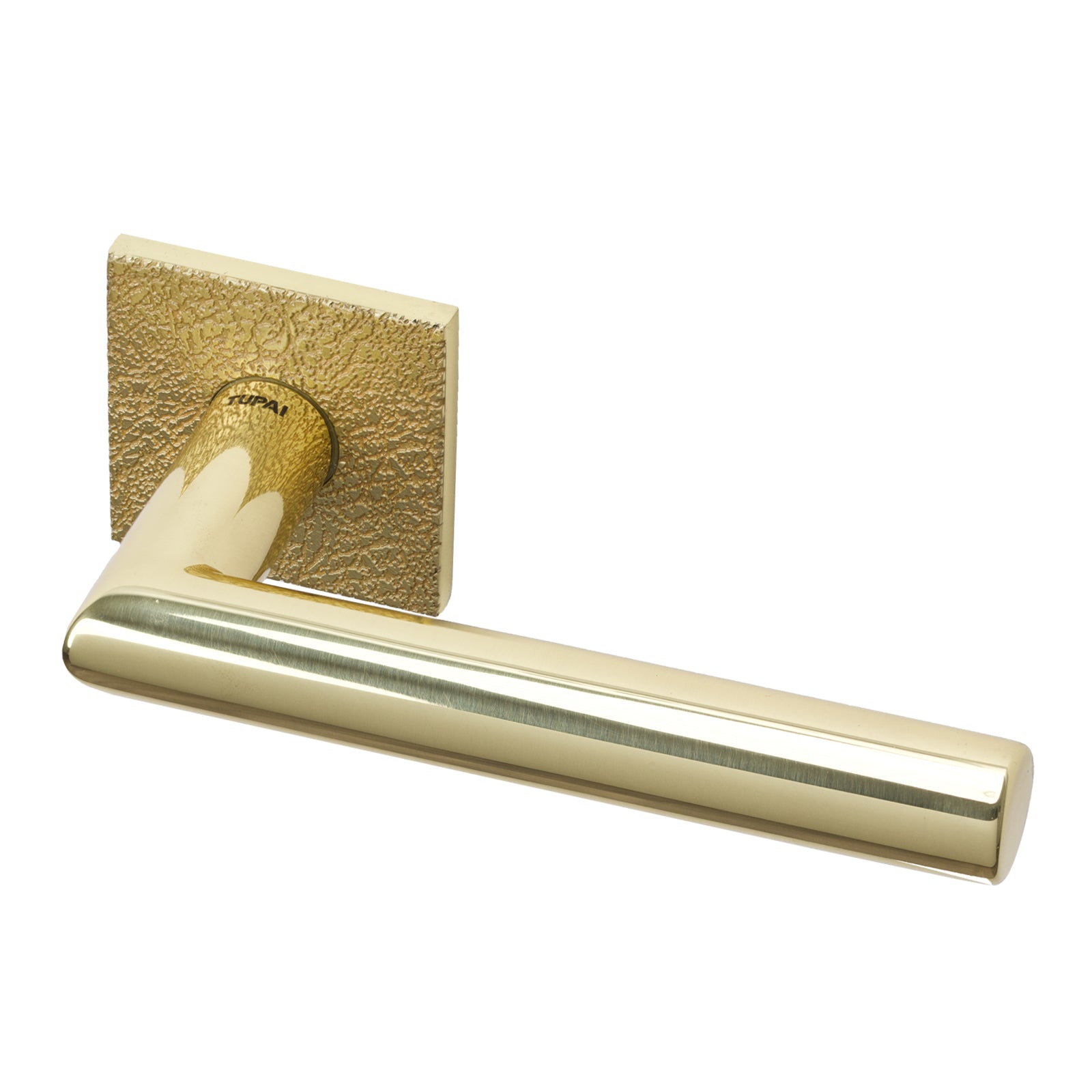 Larouco Leather Texture Lever on Rose Door Handle in Polished Brass Finish SHOW