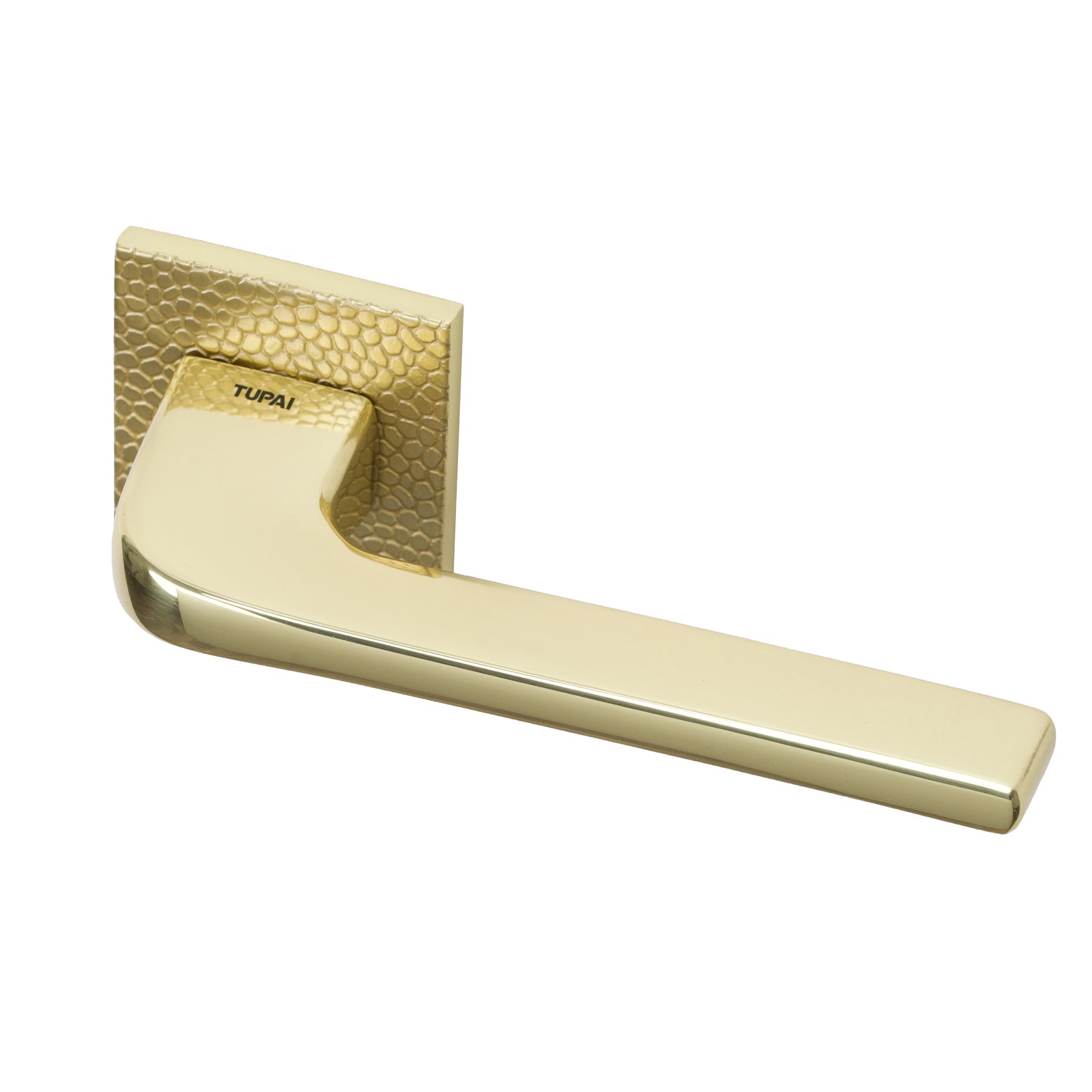 Tupai Perdrada Pebbles texture Lever on Square Rose Door Handle in Polished/Satin Brass Finish SHOW