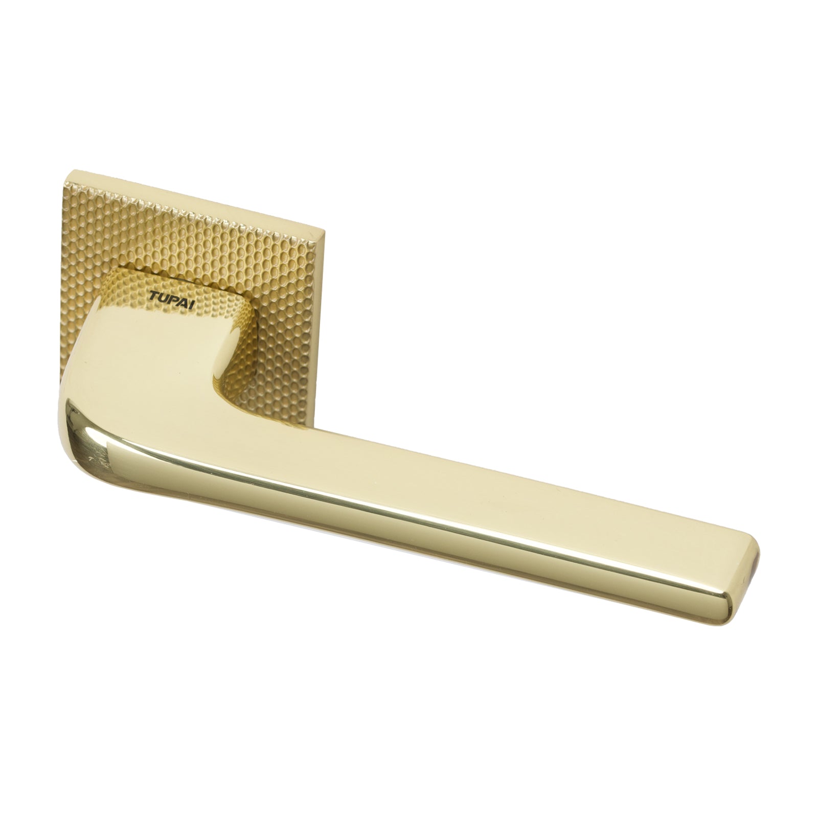 Tupai Perdrada Waterfall texture Lever on Square Rose Door Handle in Polished/Satin Brass Finish SHOW