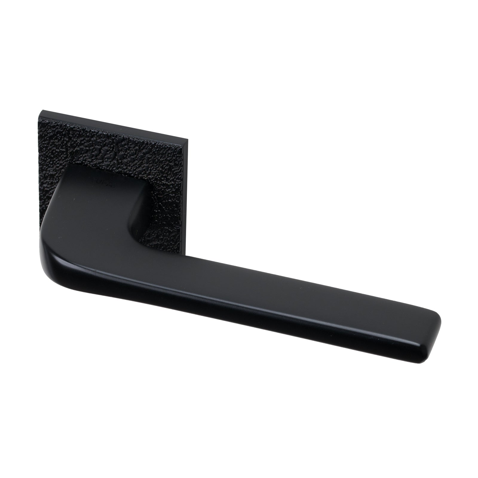 Tupai Perdrada Leather texture Lever on Square Rose Door Handle in Black Pearl Finish SHOW