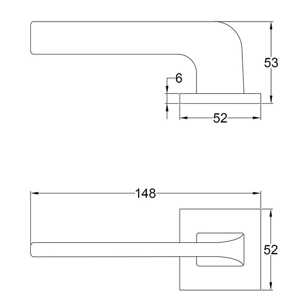 Simple Dimension Drawing of Tupai Perdrada Waterfall texture Lever on Square Rose Door Handles SHOW