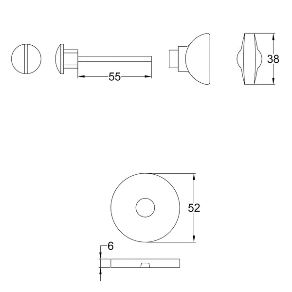 Tecchnical Drawing of Tupai round rose bathroom turn and release SHOW