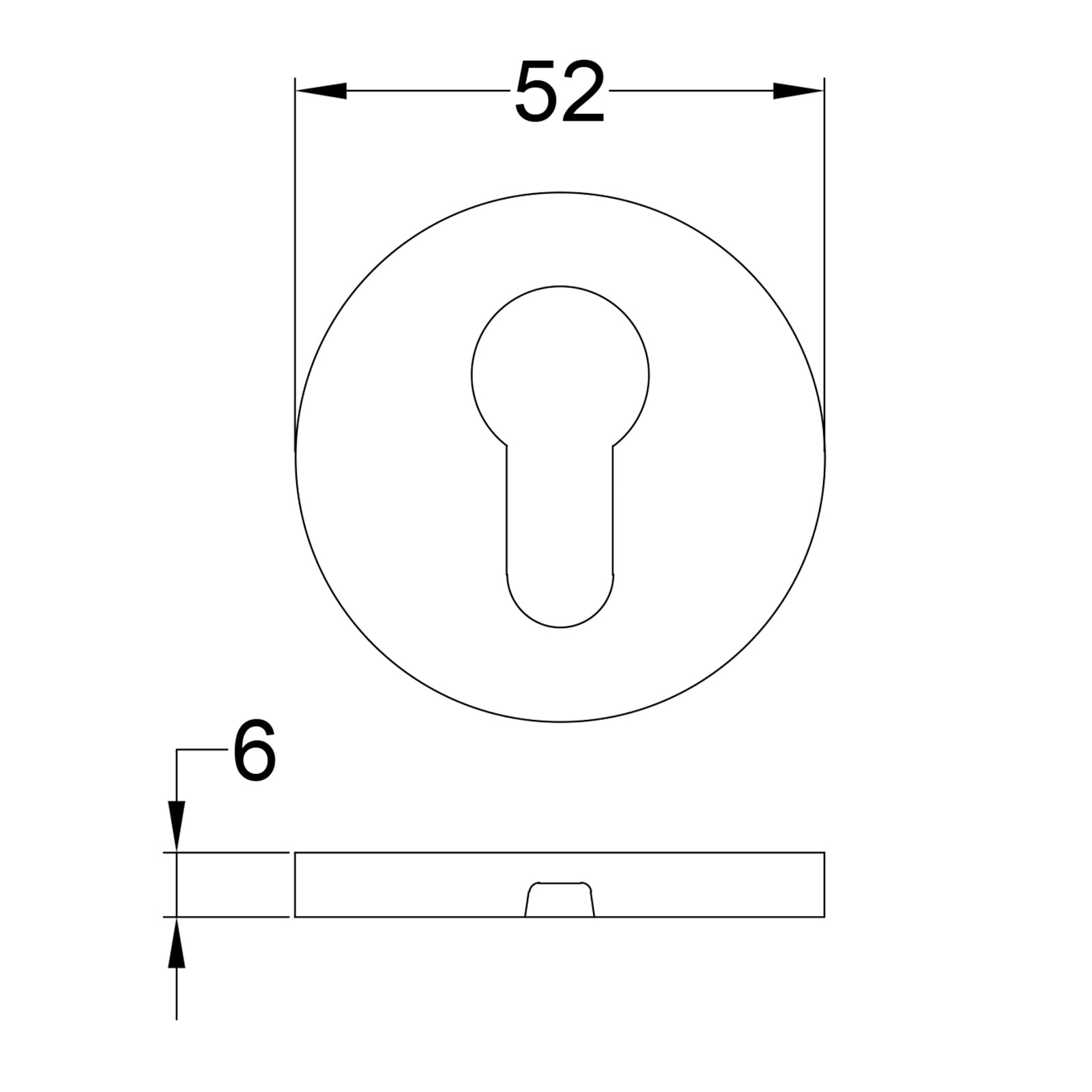 Simple Dimension Drawing of Tupai round euro profile escutcheon SHOW