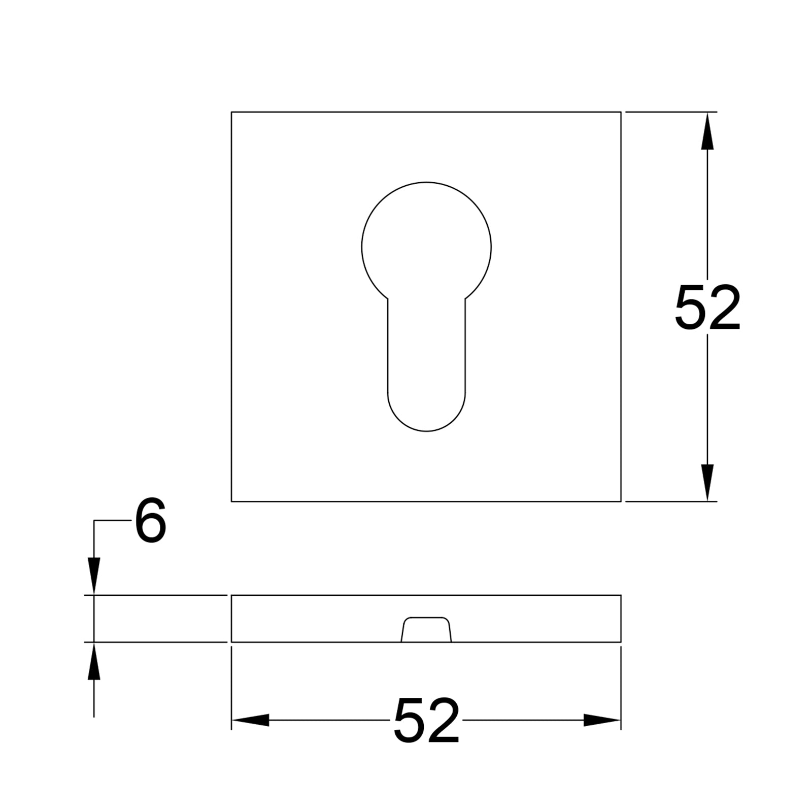 Simple Dimension Drawing of Tupai square euro profile escutcheon SHOW