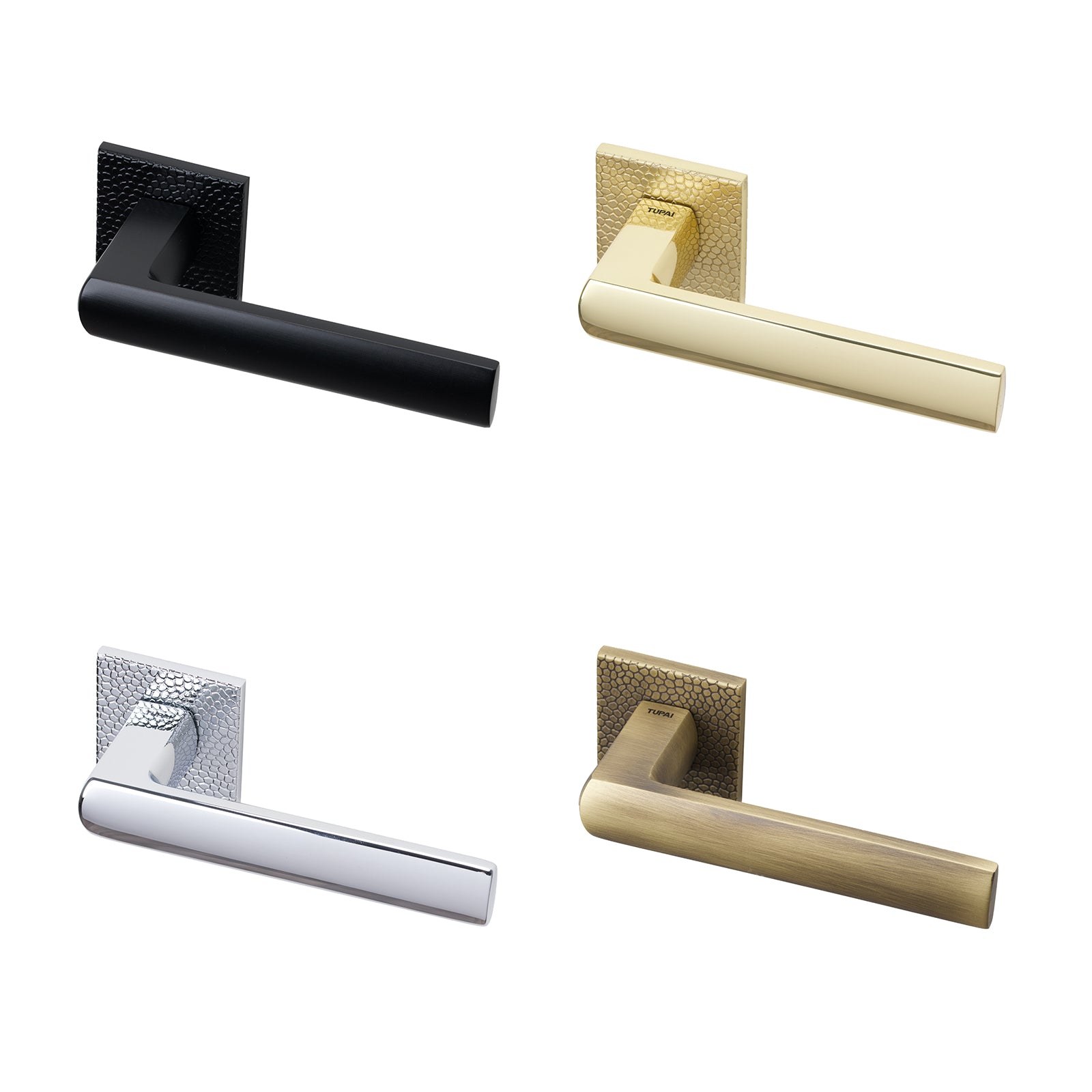 Tupai texture Coroto lever on rose door handles in Pebbles finish with 6mm thick rose