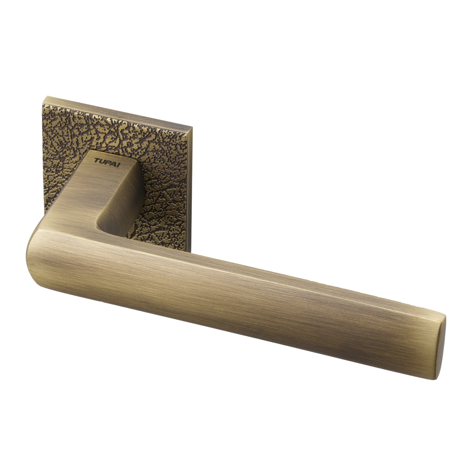 Coroto Leather Texture Lever on Rose Door Handle in Antique Brass Finish SHOW