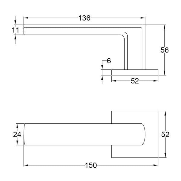 Simple Dimension Drawing of Coroto Leather Lever on Rose Door Handles SHOW