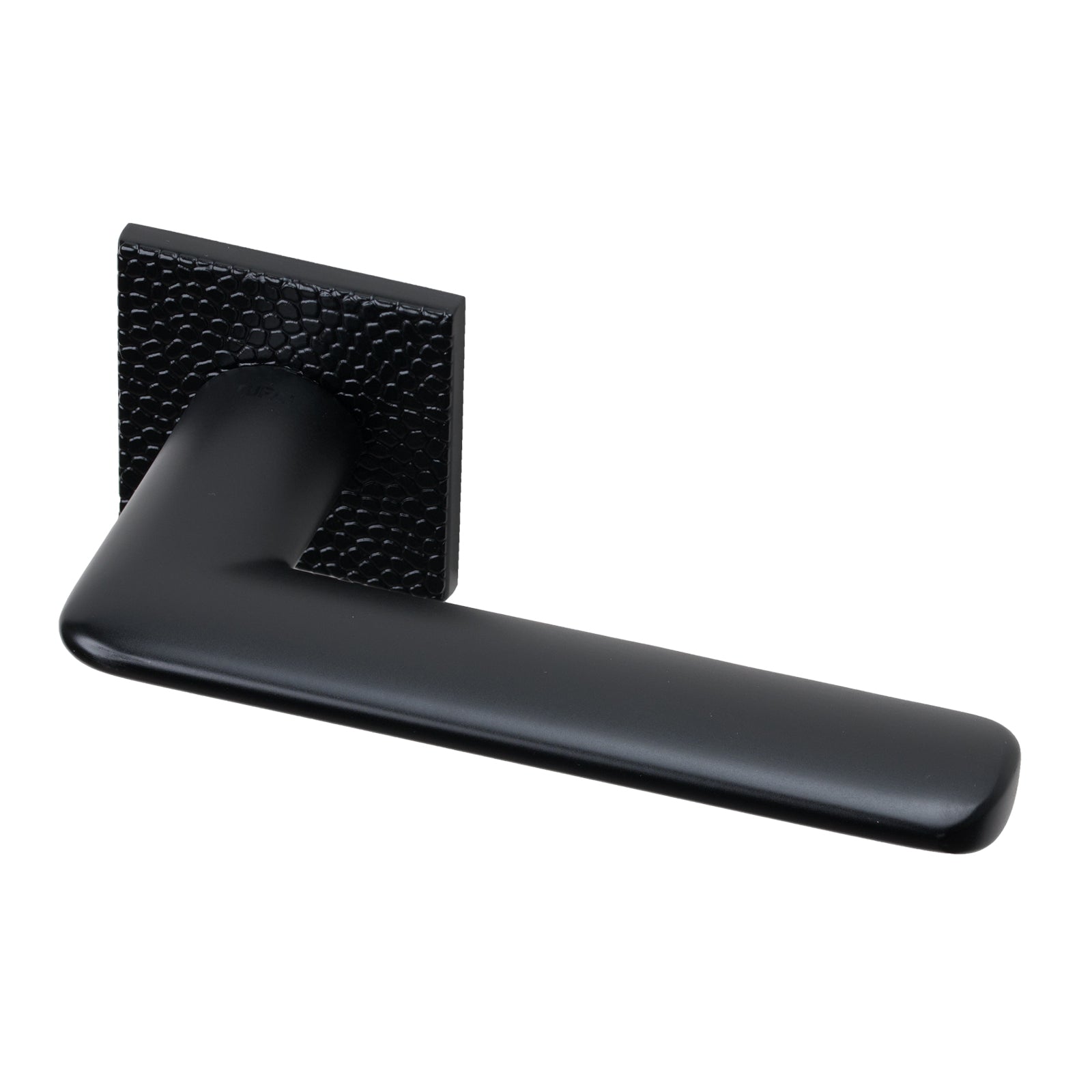 Tupai Edral lever on rose door handle with Pebbles texture design in Black Pearl Finish SHOW