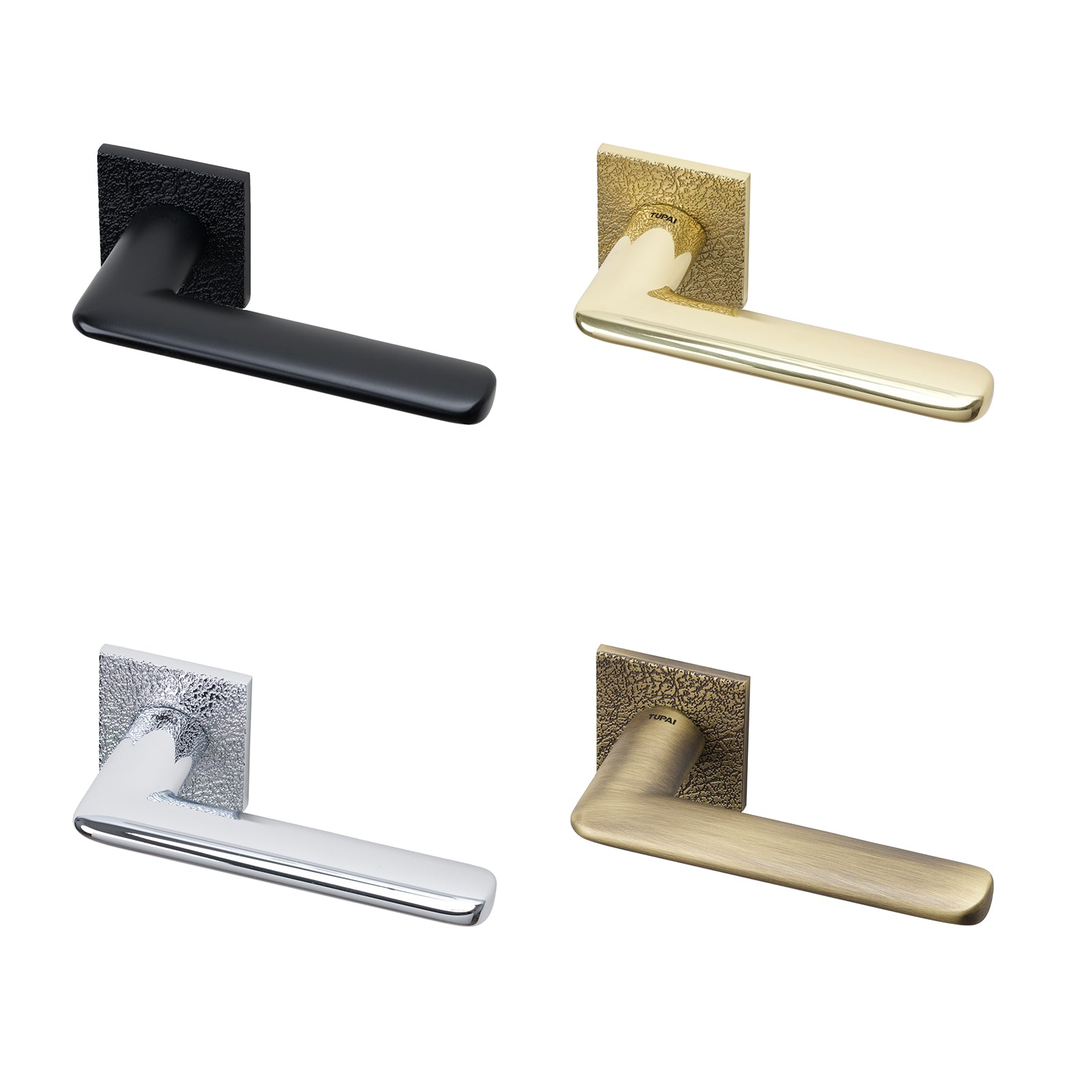 Tupai texture Edral lever on rose door handles in Leather finish with 6mm thick rose.