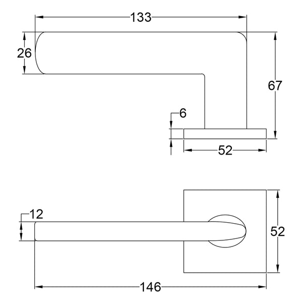 Simple Dimension Drawing of Tupai Edral lever on rose door handle with Pebbles texture design SHOW