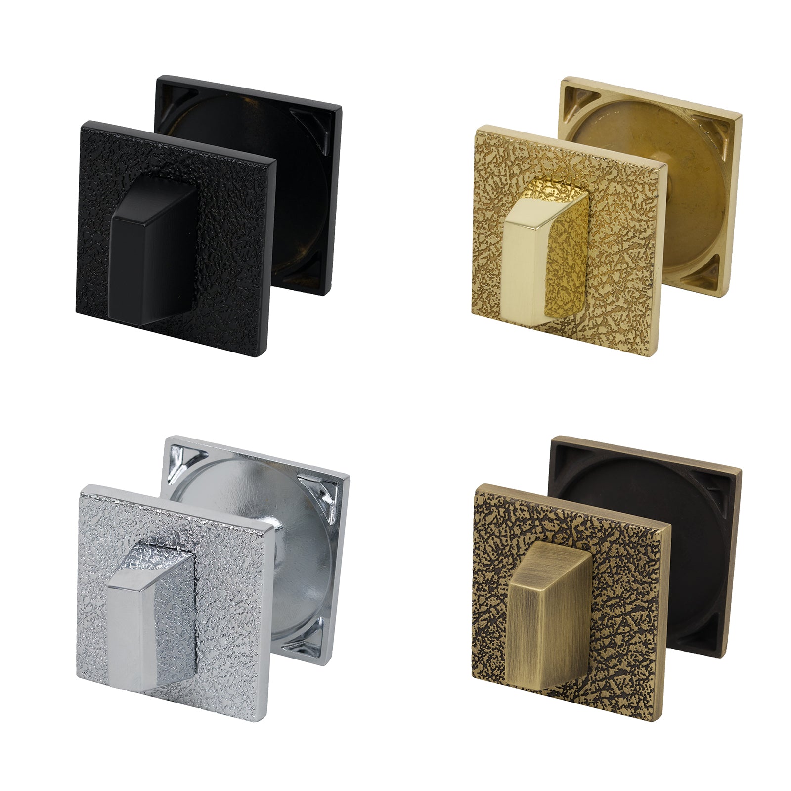 Tupai bathroom turn and release in four distinct finishes with 6mm thick square rose plate.