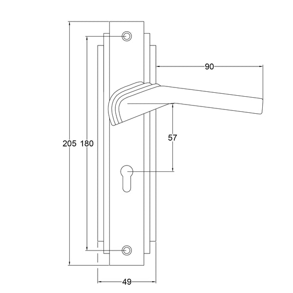 Tiffany Door Handles on Backplate Dimension Drawing 