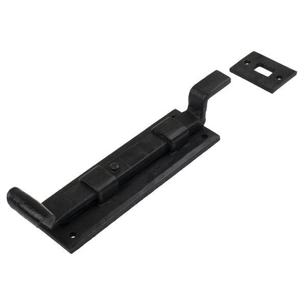 Traditional Fishtail Cranked Door Bolt Hand Forged Black Beeswax 6 Inch 