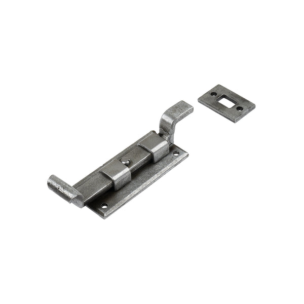 Traditional Fishtail Cranked Door Bolt Hand Forged Pewter 4 Inch 