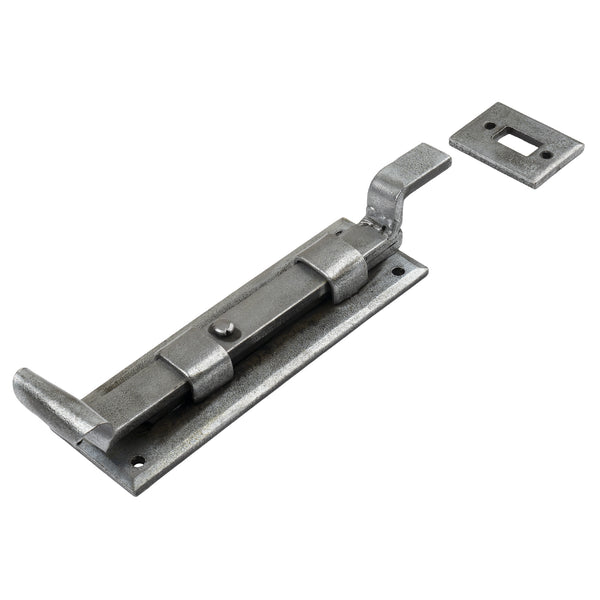 Traditional Fishtail Cranked Door Bolt Hand Forged Pewter 6 Inch 