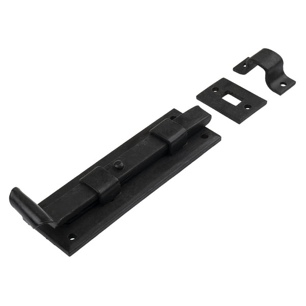 Traditional Fishtail Straight Door Bolt Hand Forged Black Beeswax 6 Inch 
