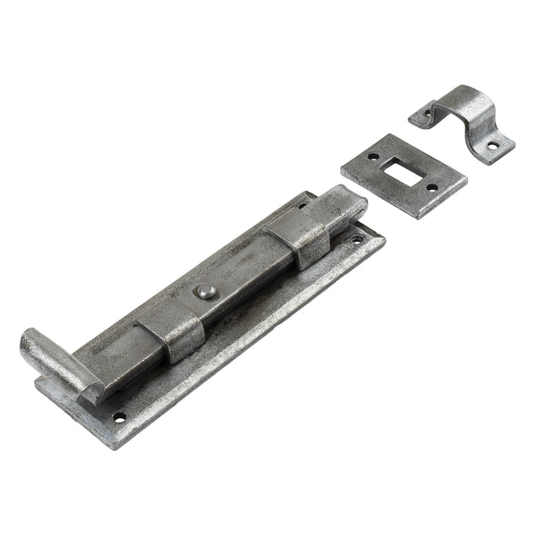 Traditional Fishtail Straight Door Bolt Hand Forged Pewter 6 Inch 