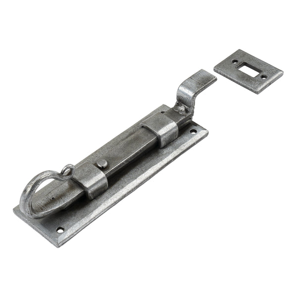 Traditional Shepherds Crook Cranked Door Bolt Hand Forged Pewter 6 Inch 
