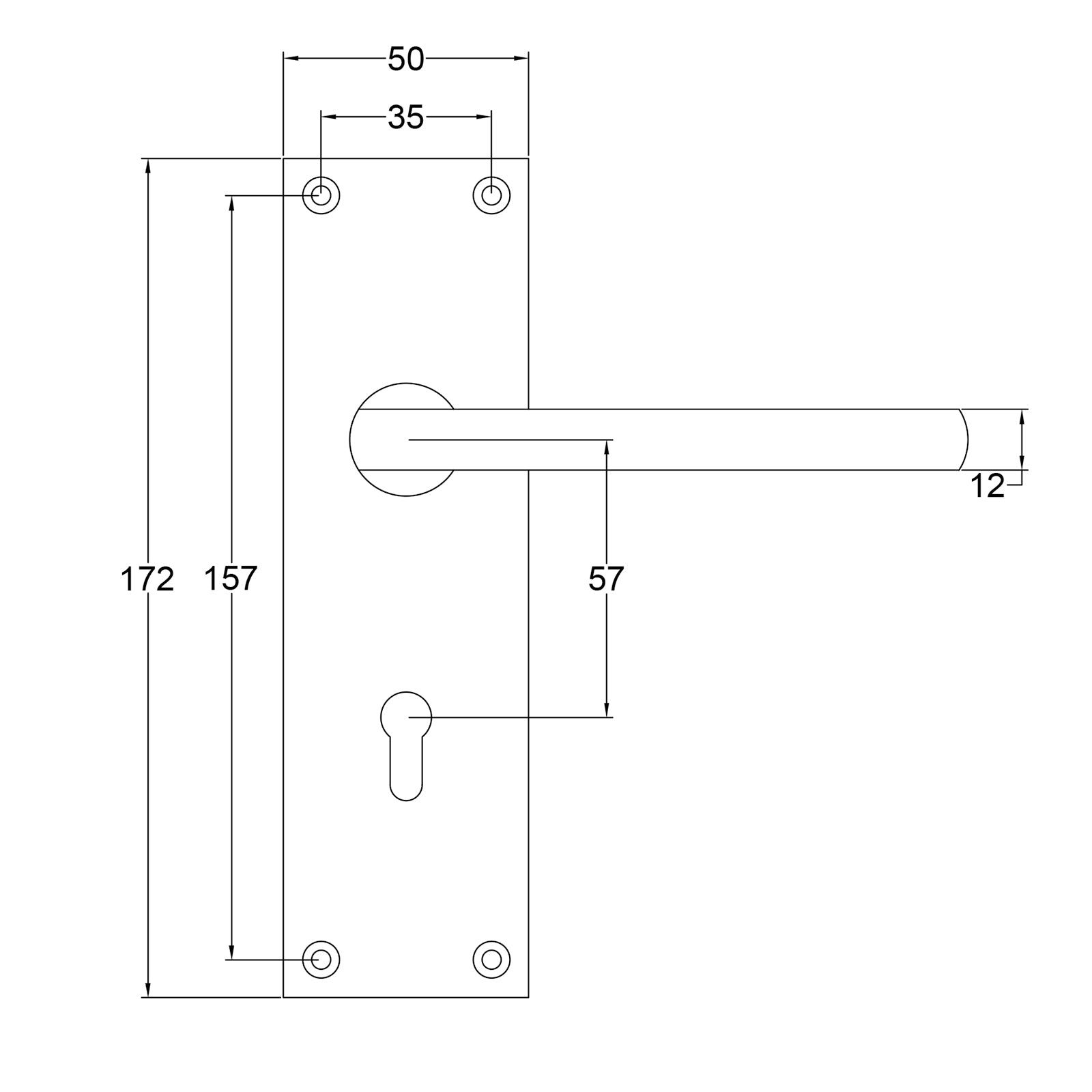 Trident Low Profile Door Handles on Backplate Dimension Drawing SHOW