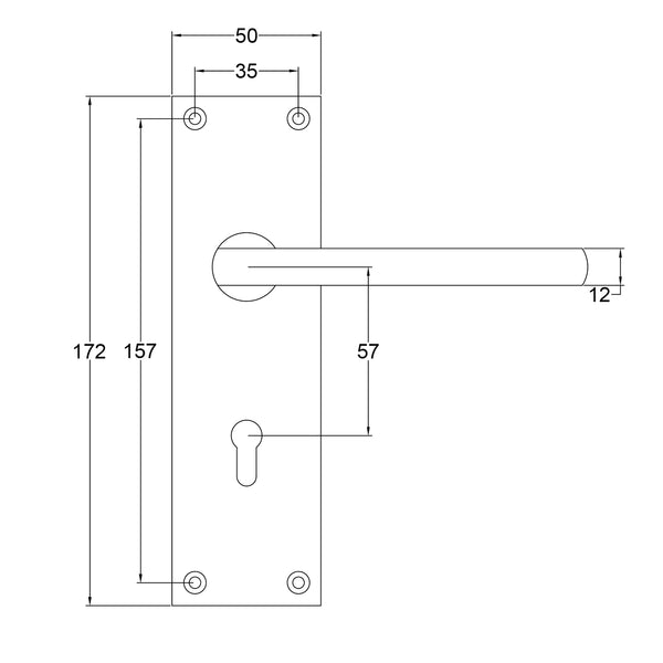 Trident Low Profile Door Handles on Backplate Dimension Drawing 