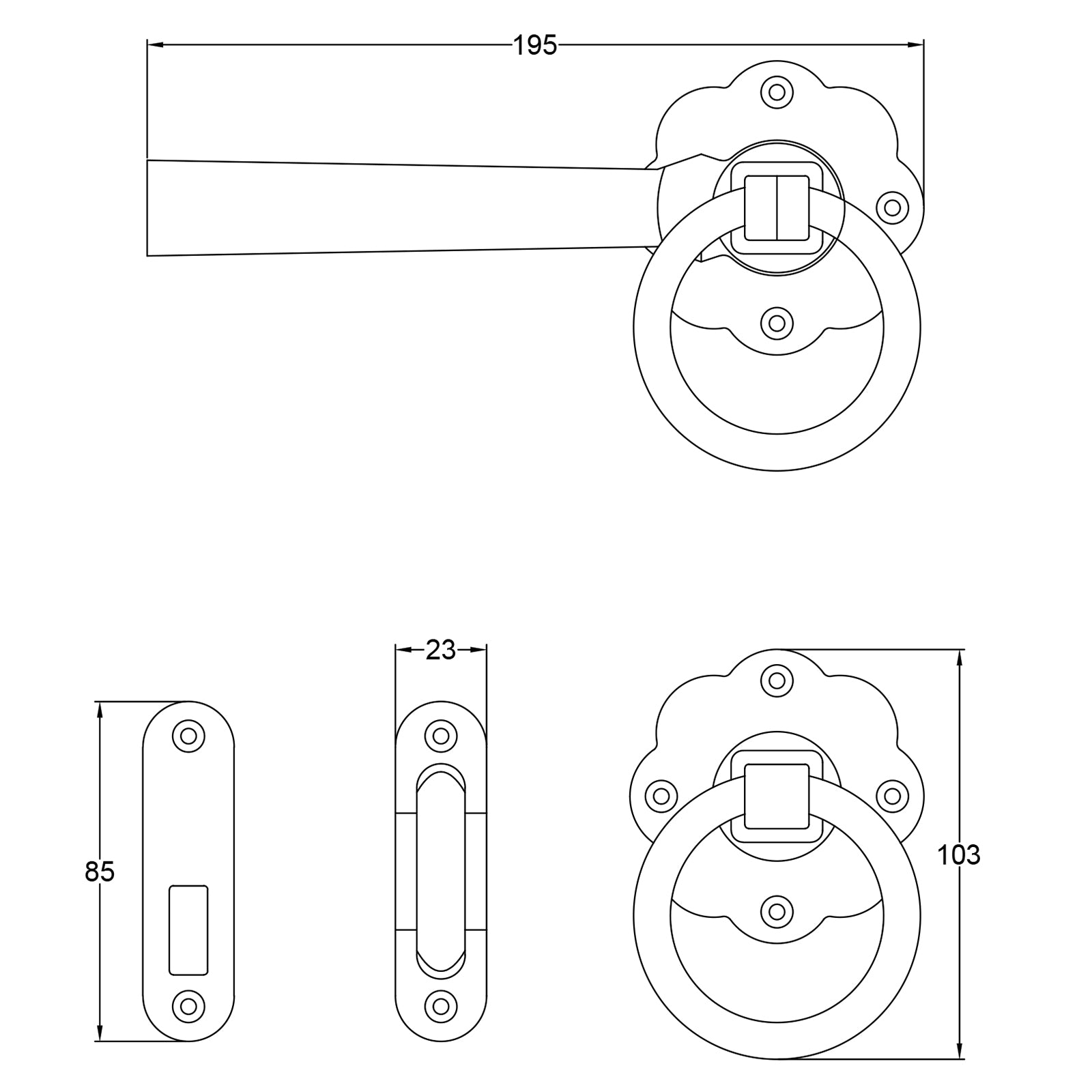 Tudor ring gate latch dimension drawing SHOW