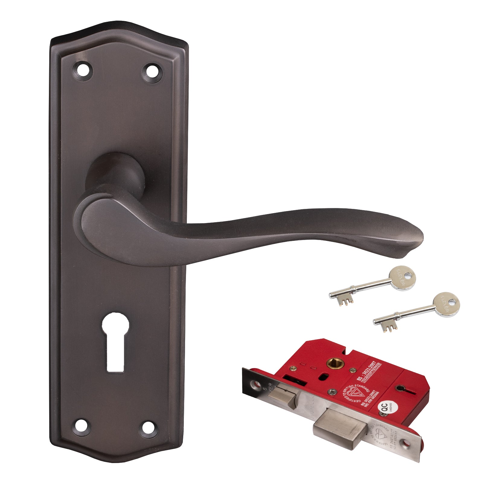 Bronze front door handle and 5 lever lock