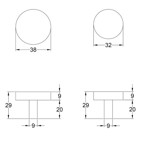 Dimension  drawing for Disc Cabinet Knobs SHOW