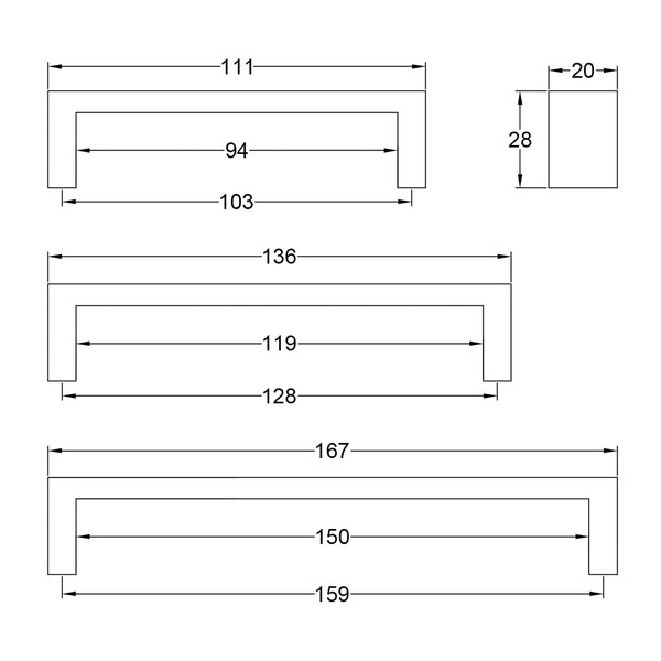 dimension drawing wide metro pull handles SHOW