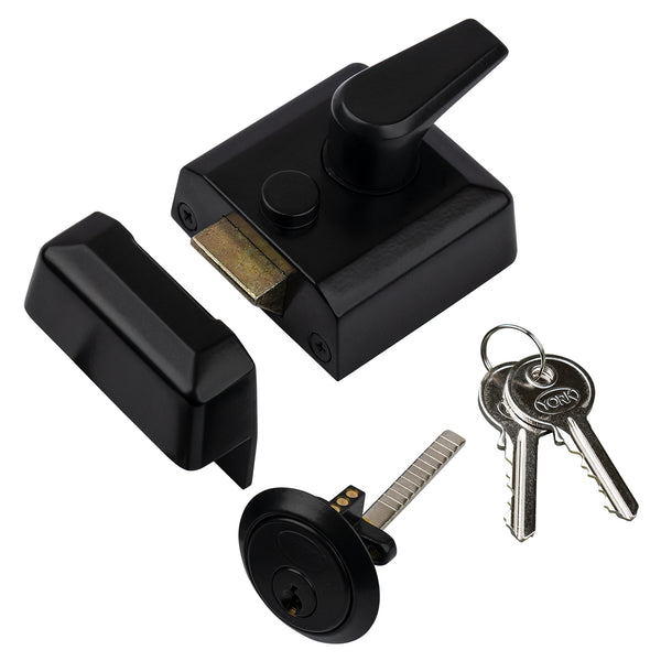 black night latch with keys