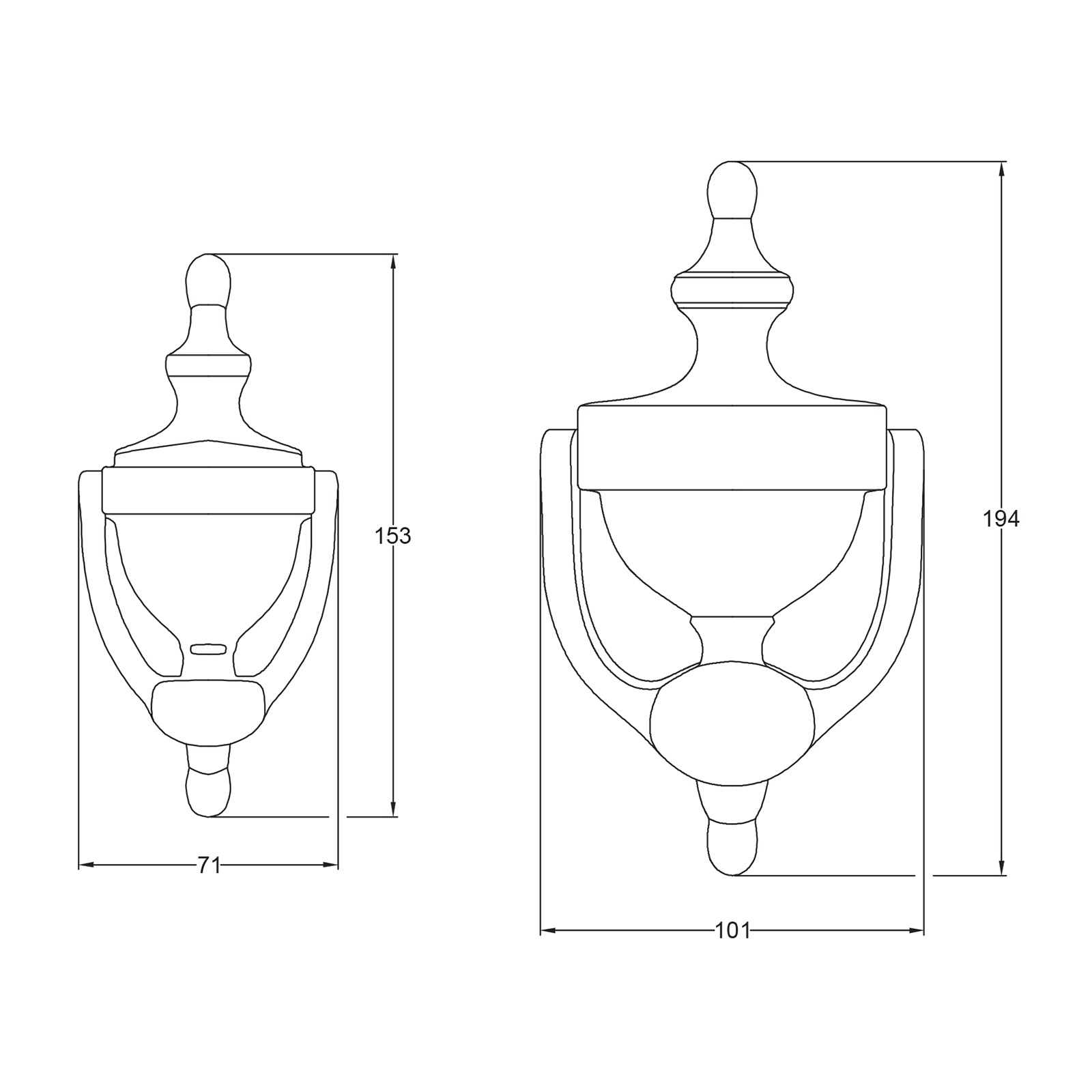 Dimension drawings for Urn door knocker SHOW