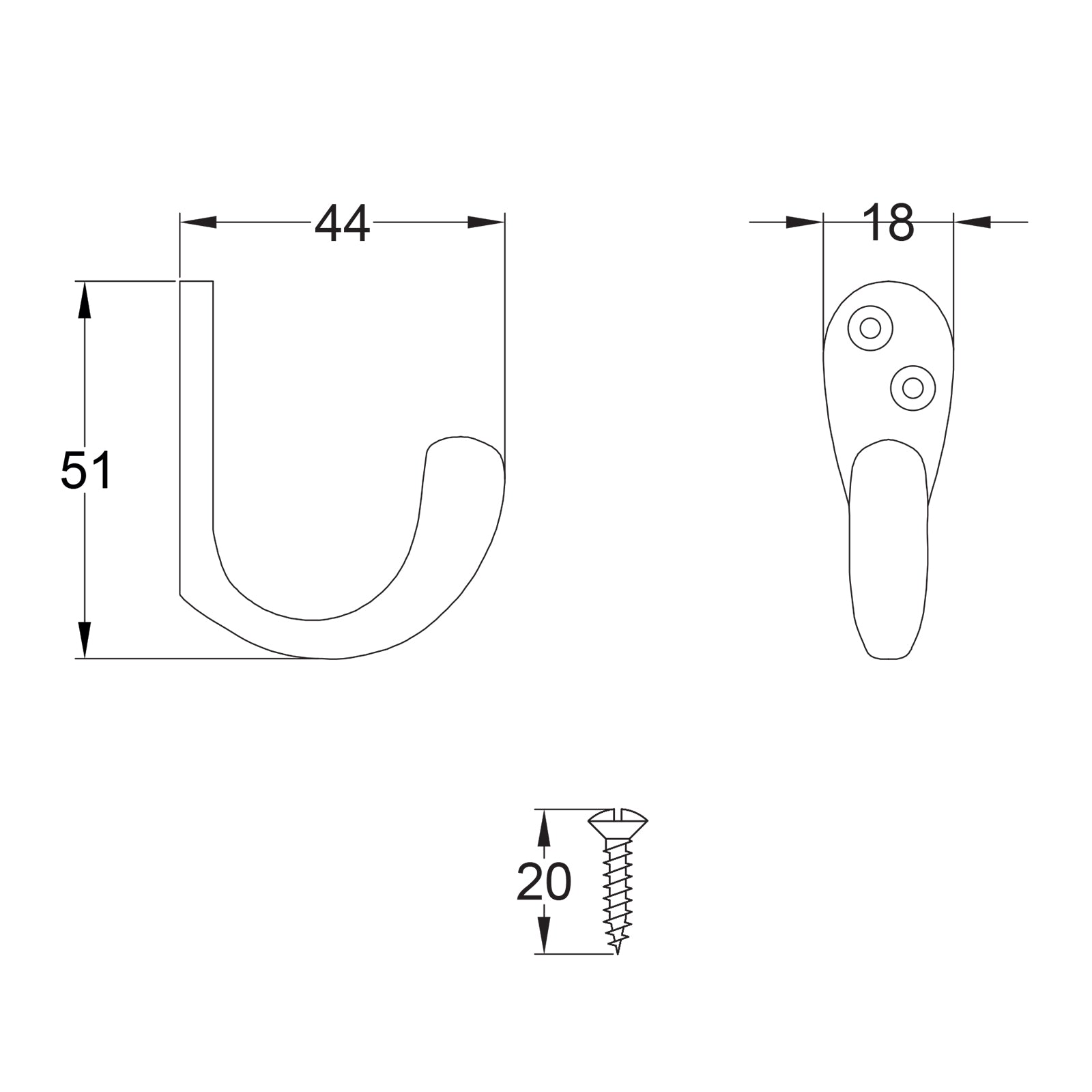 curved single robe hook dimension drawing SHOW