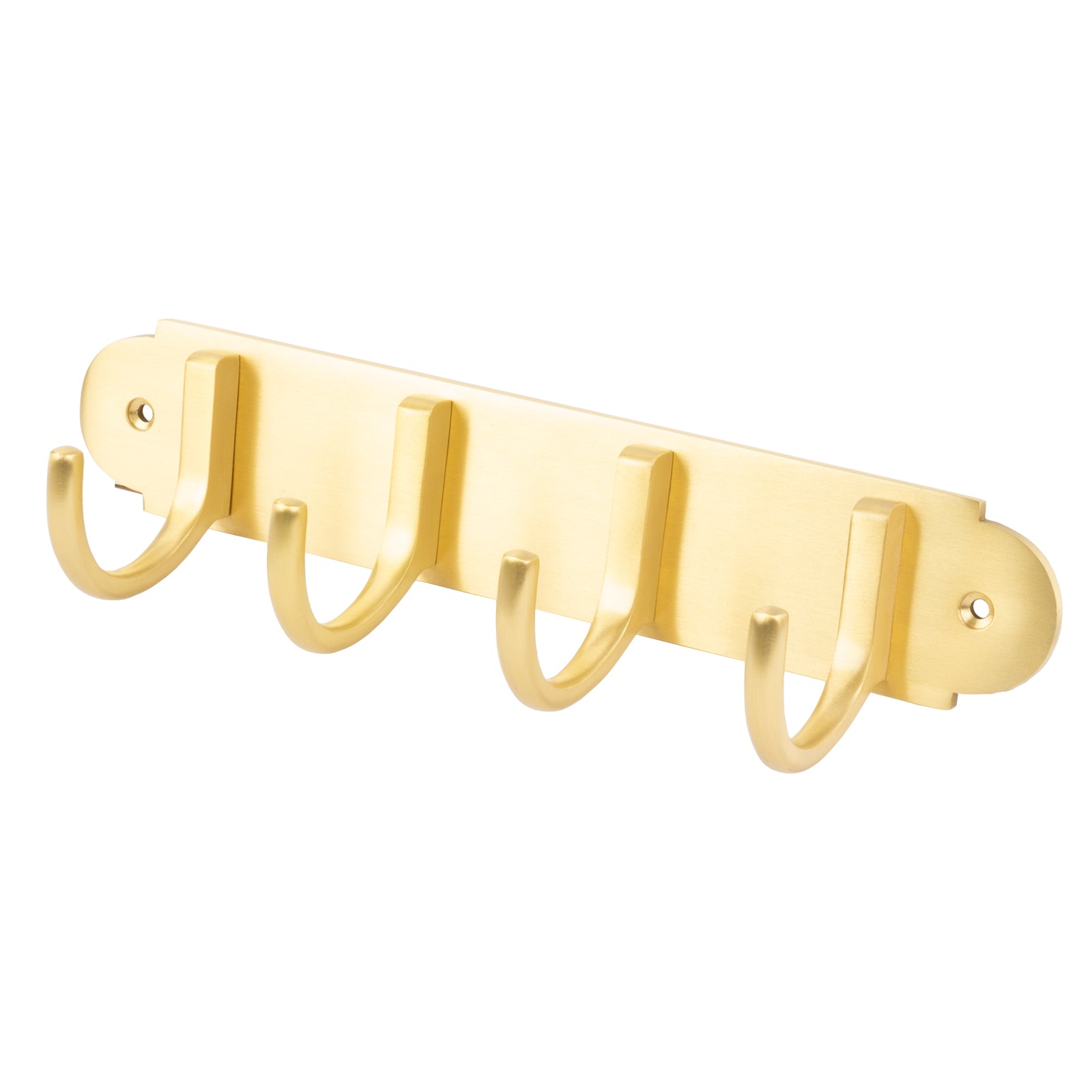 satin brass hook rack, four hooks on plate SHOW