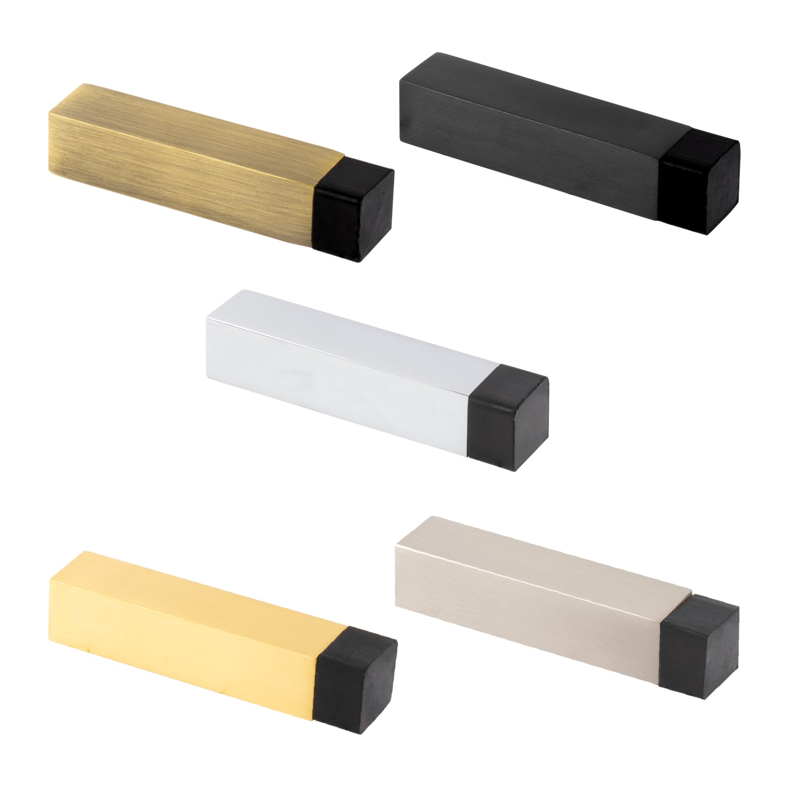 square wall mounted door stops, solid brass stoppers in five finishes