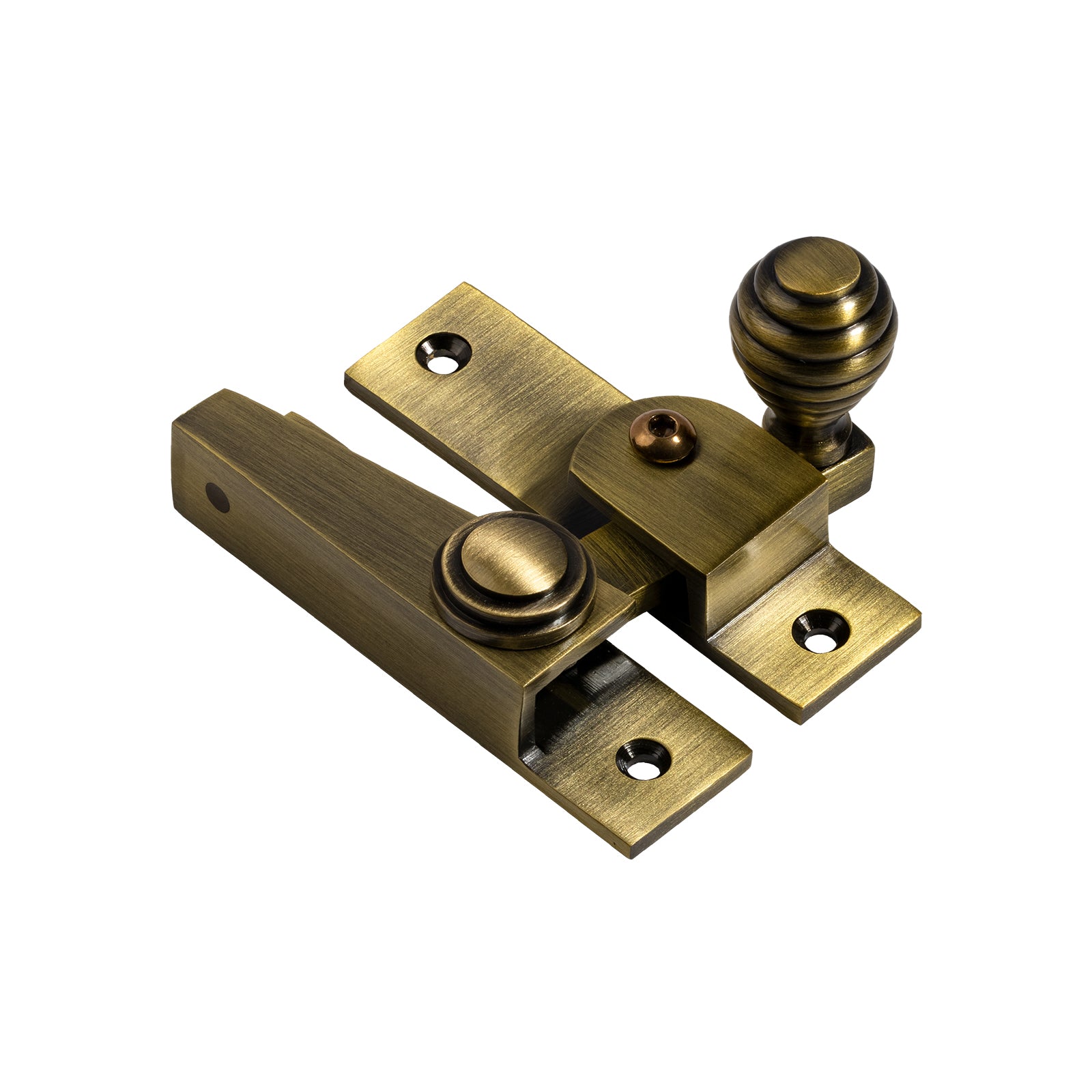 aged brass ringed hook plate sash fastener lock SHOW