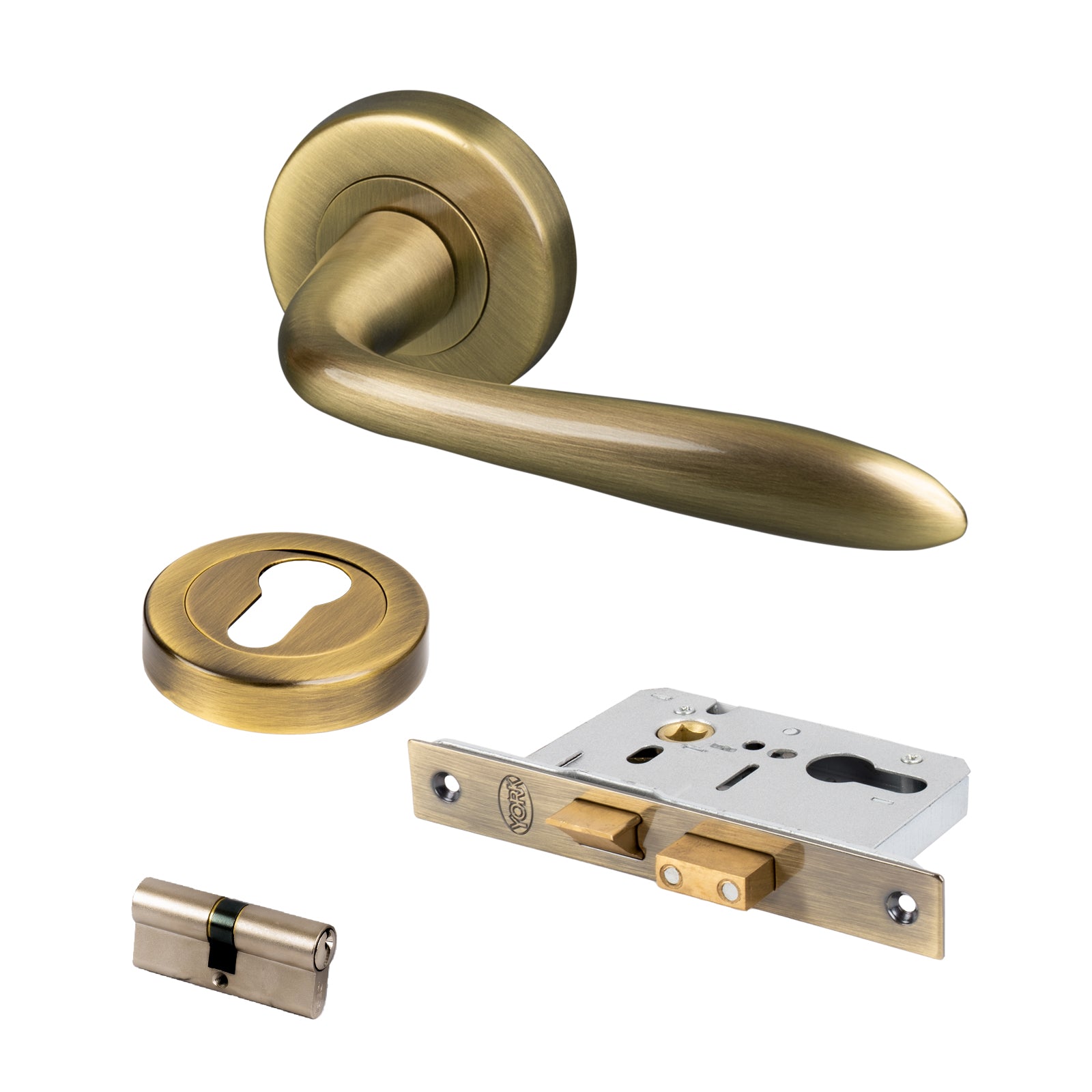 brass round rose handles euro lock set for front doors