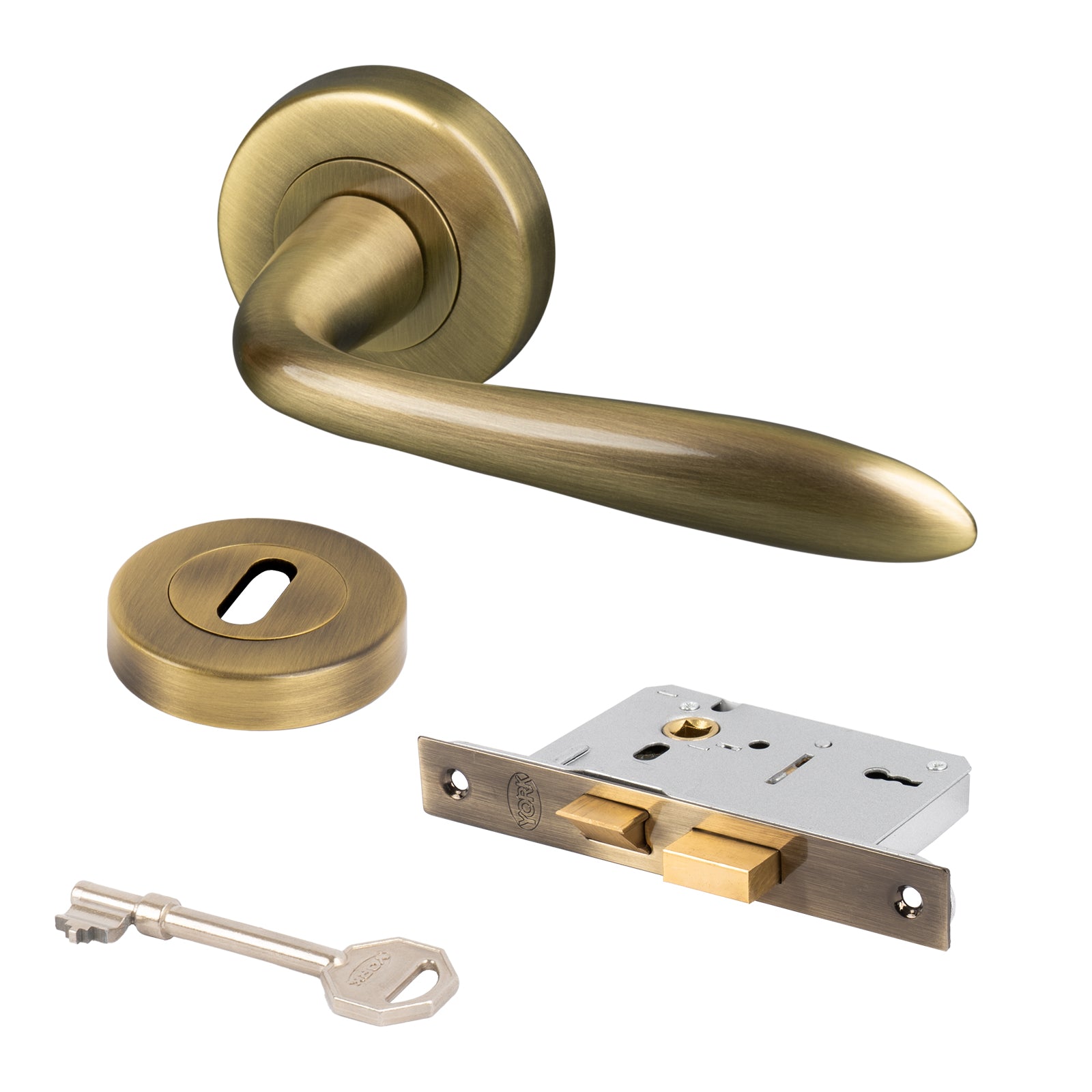 aged brass Sutton round rose handles internal door lock set