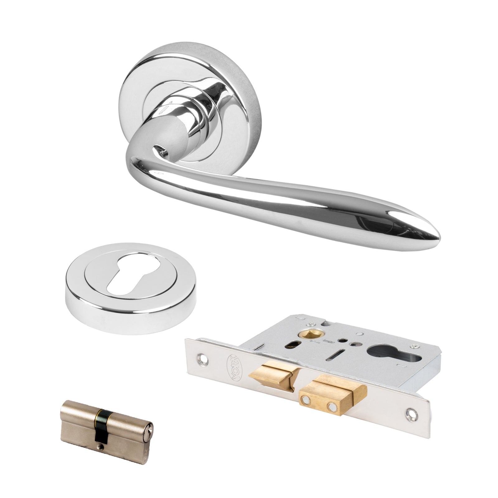 chrome round rose handles euro lock set for front doors